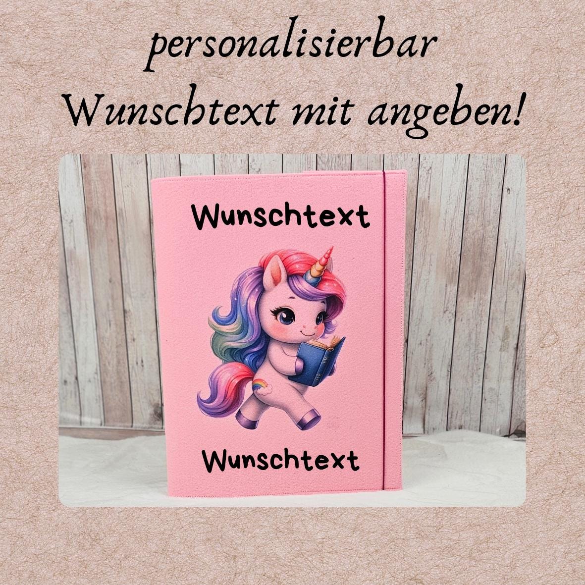 Zeugnismappe aus Filz | personalisierbar | Zeugnishülle Einhorn rosa | Organizer Schule