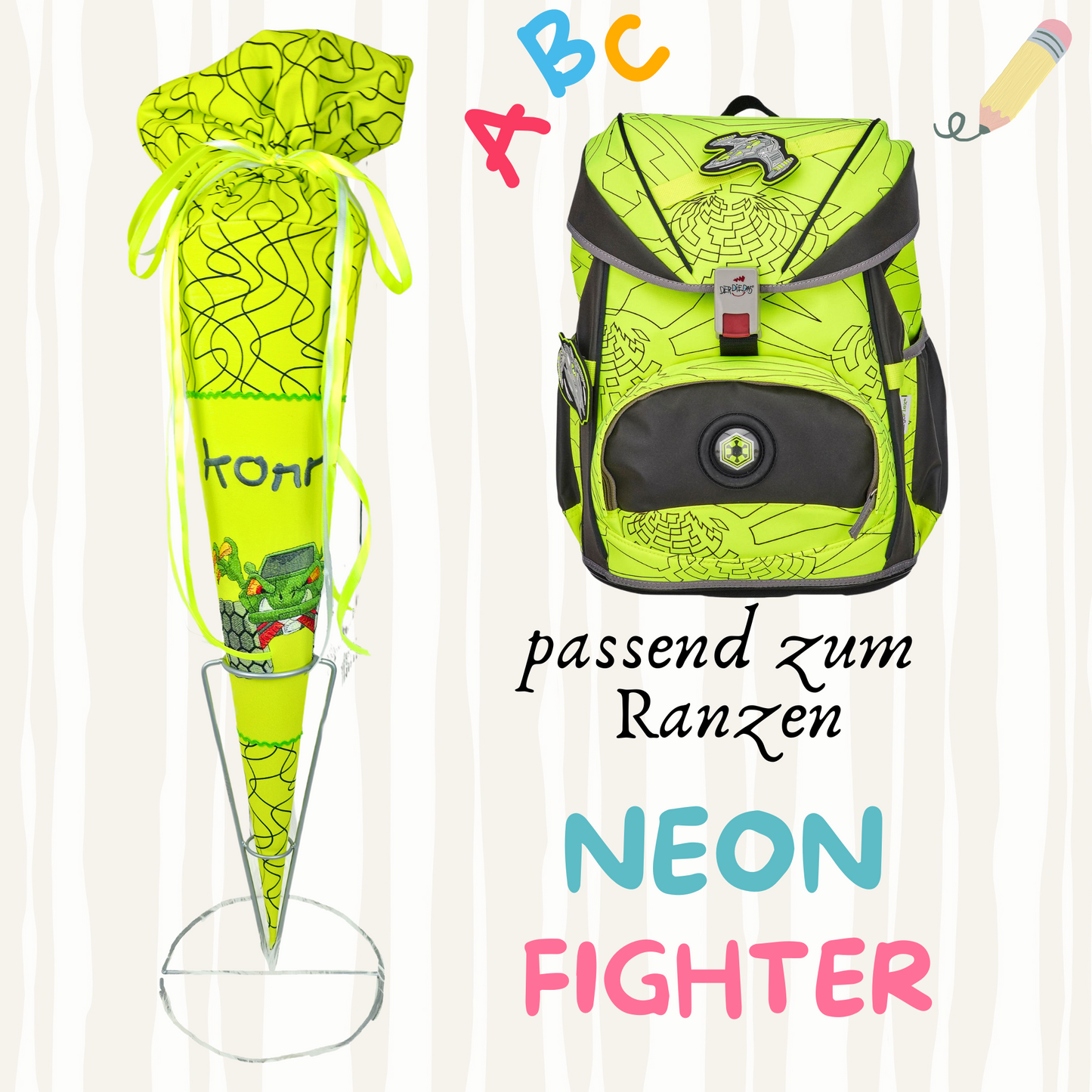 Schultüte passend zum Ranzen Superflash Neon Fighter von Der Die Das | verschiedene Applikationen | Einschulung