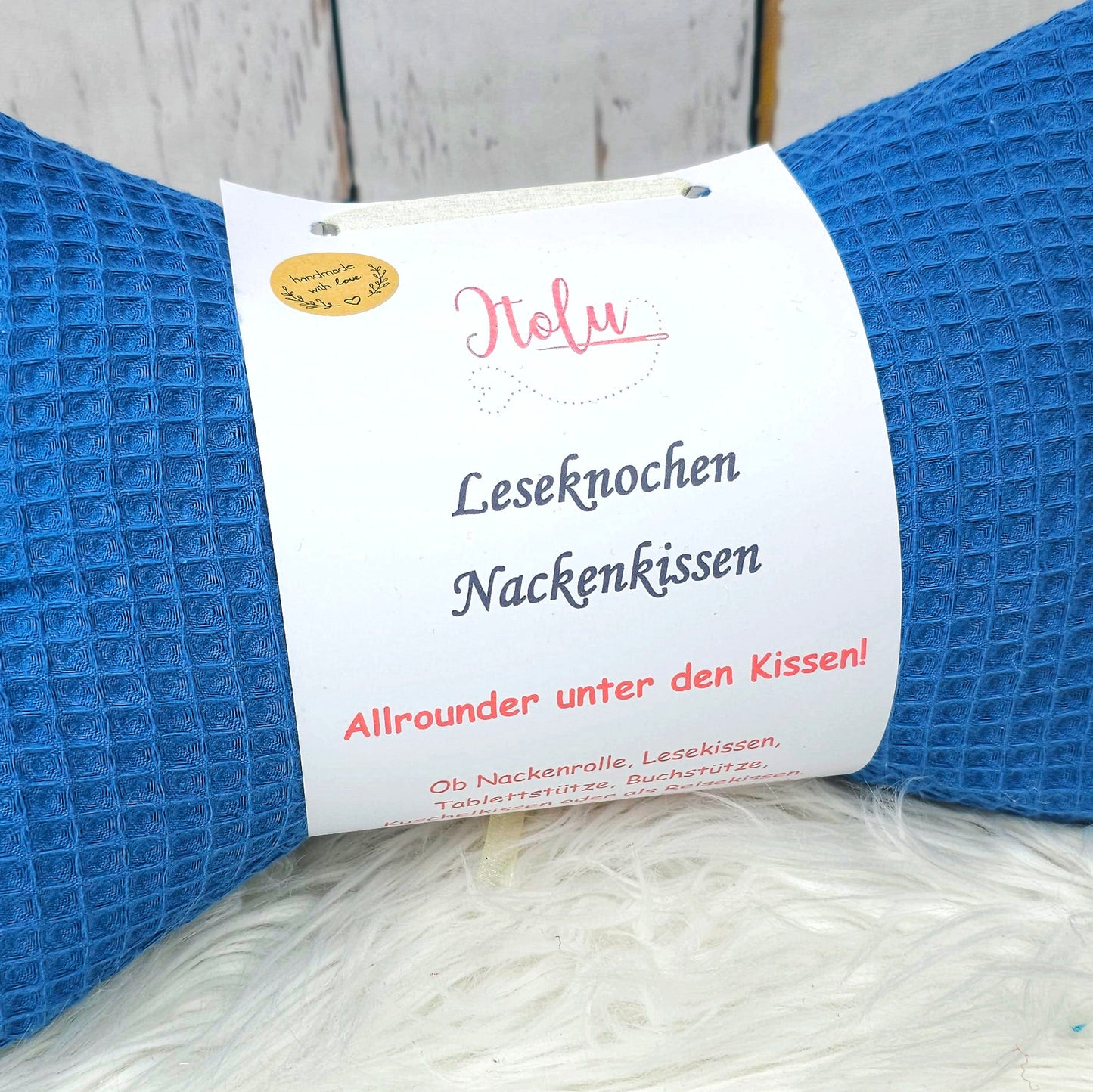 Leseknochen | Nackenkissen | Waffelpiqué blau | Lesekissen | Bücherkissen