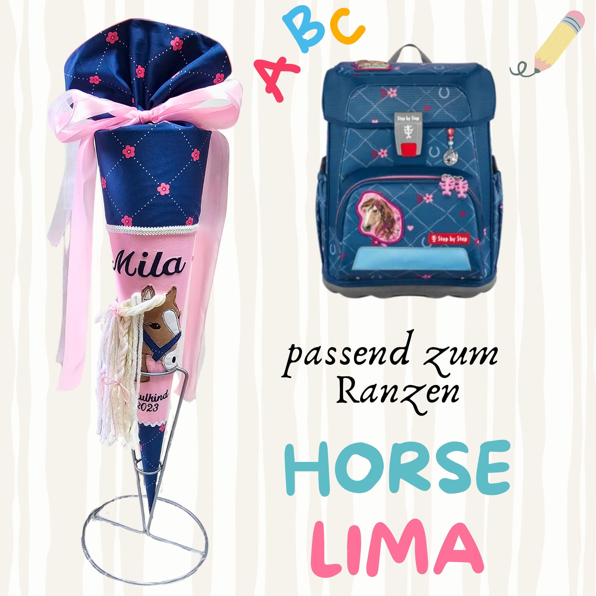 Schultüte passend zum Ranzen Horse Lima von Step by Step | verschiedene Applikationen | Einschulung