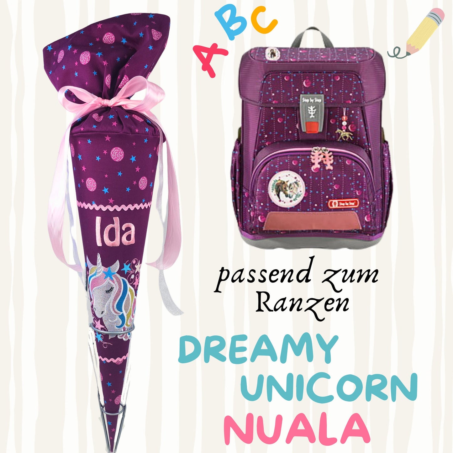 Schultüte passend zum Ranzen Dreamy Unicorn Nuala von Step by Step | verschiedene Applikationen | Einschulung