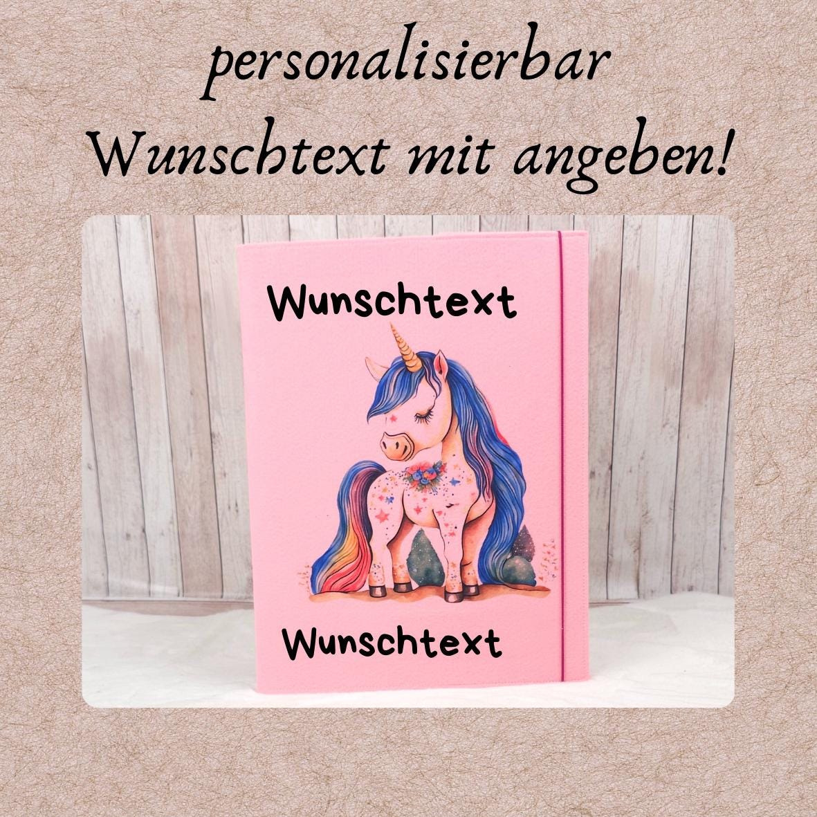 Zeugnismappe aus Filz | personalisierbar | Zeugnishülle Einhorn rosa | Organizer Schule