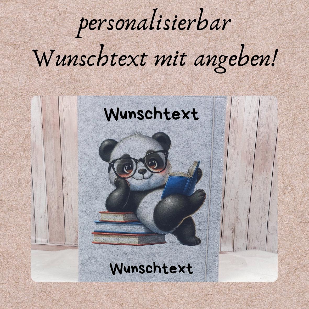 Zeugnismappe aus Filz | personalisierbar | Zeugnishülle Panda grau | Organizer Schule