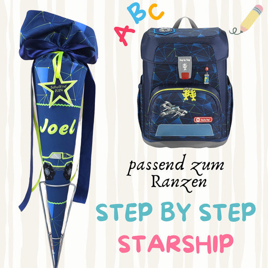 Schultüte passend zum Ranzen Starship von Step by Step | Zuckertüte 70 cm bestickt | Einschulung | mit Anhänger