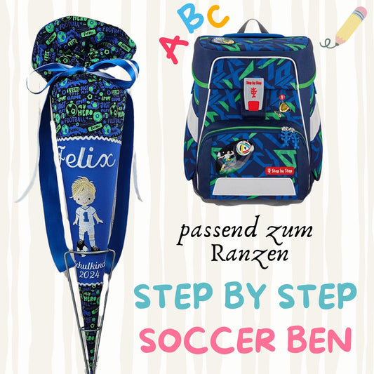 Schultüte passend zum Ranzen Soccer Ben von Step by Step | Zuckertüte 70 cm bestickt | Einschulung | mit Anhänger