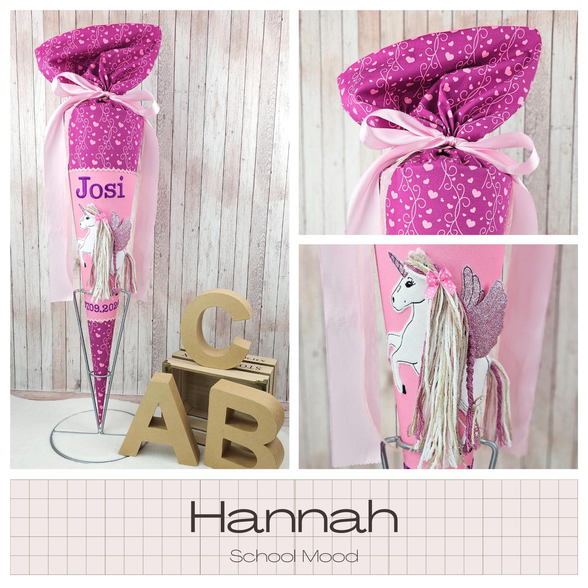 Schultüte passend zum Ranzen Hannah von School Mood | Zuckertüte 70 cm bestickt | Einschulung