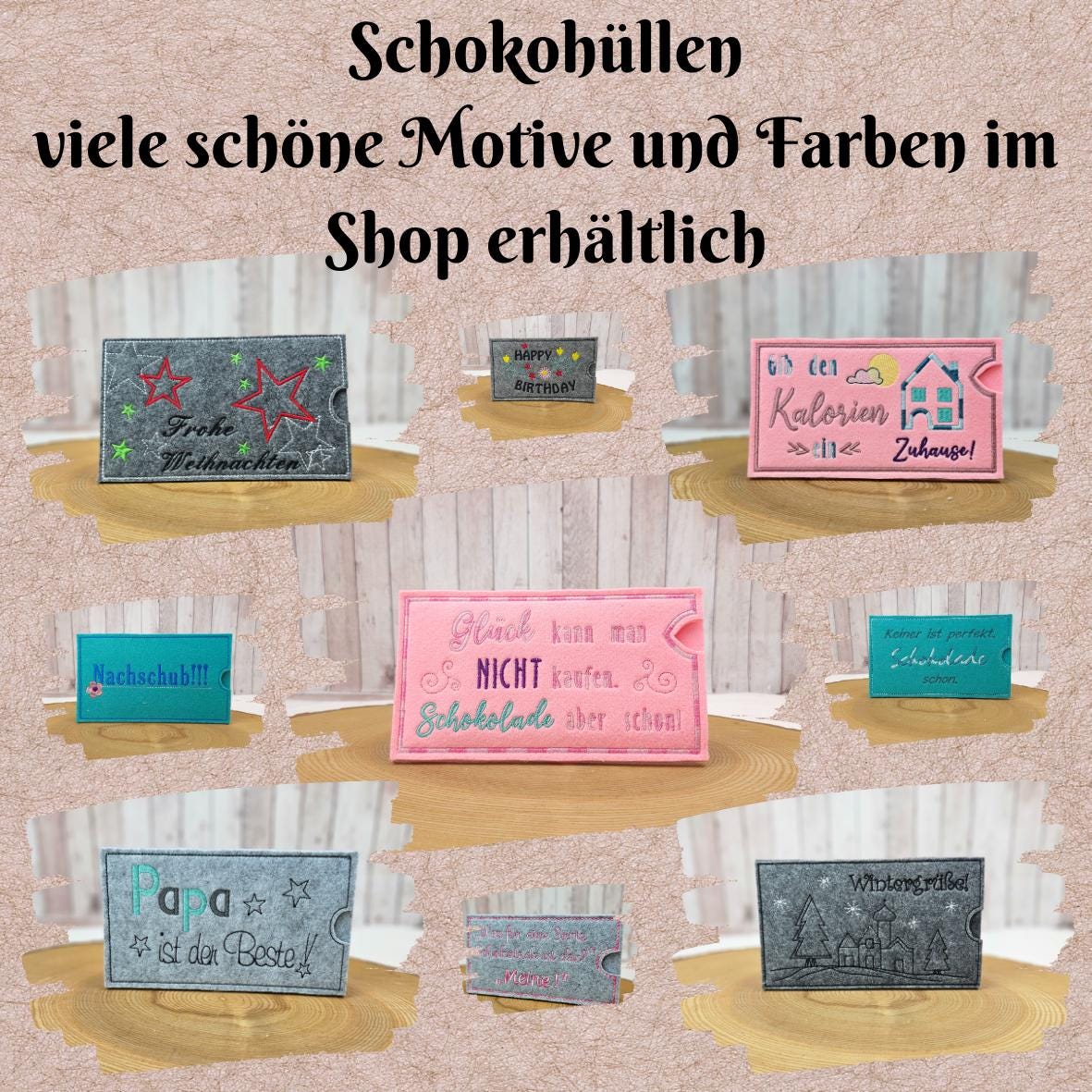 Schokoladenhülle aus Filz | Geschenkverpackung für Schokolade | Schokohülle Wintergrüße | Nachhaltige Verpackung