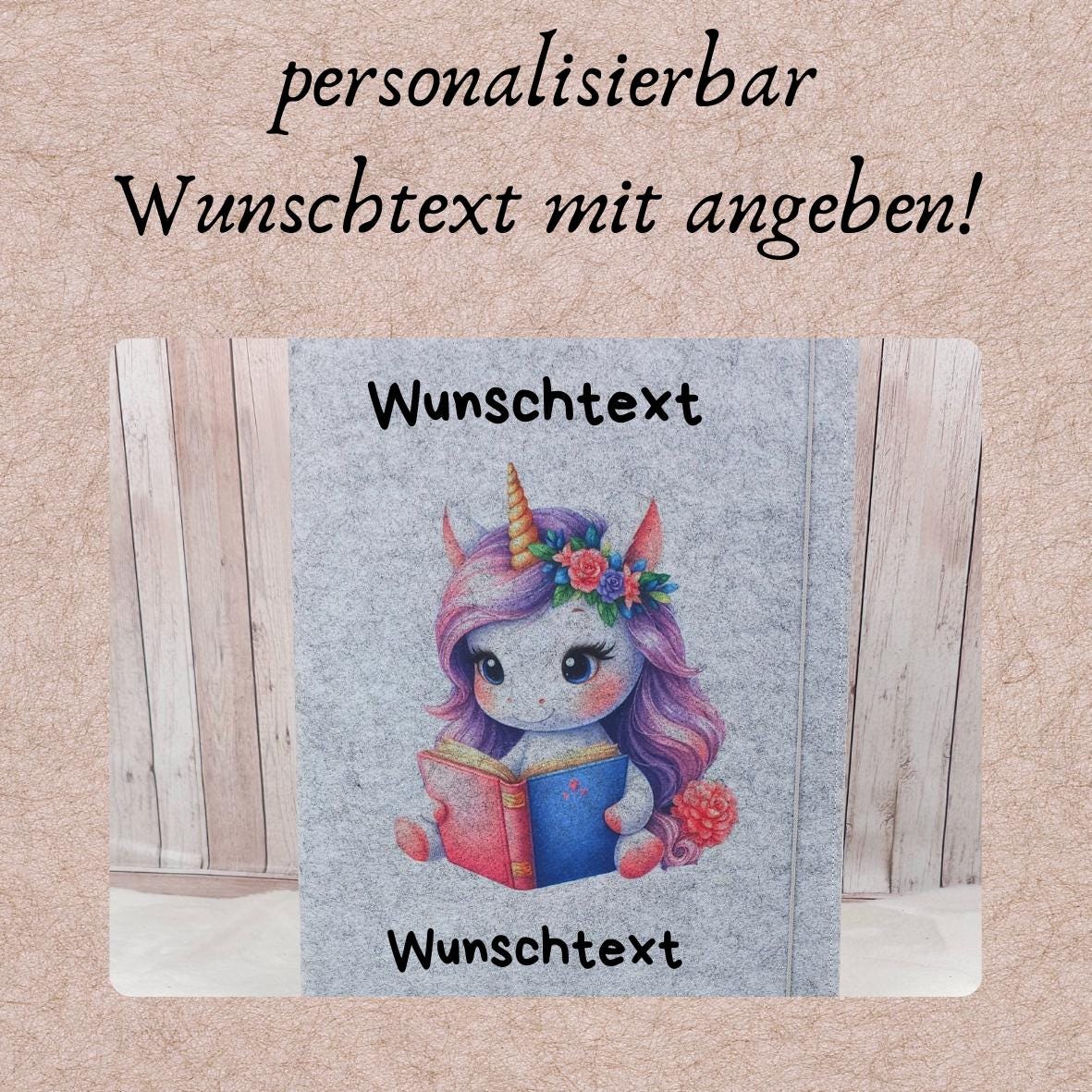 Zeugnismappe aus Filz | personalisierbar | Zeugnishülle Einhorn grau | Organizer Schule