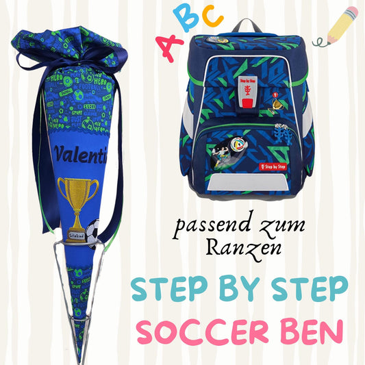 Schultüte passend zum Ranzen Soccer Ben von Step by Step | Zuckertüte 70 cm bestickt | Einschulung