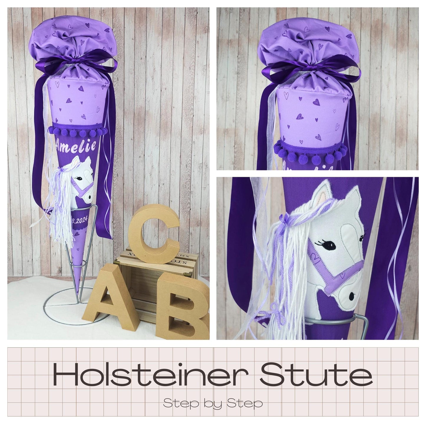 Schultüte passend zum Ranzen Holsteiner Stute von Step by Step | Zuckertüte 70 cm bestickt | Einschulung