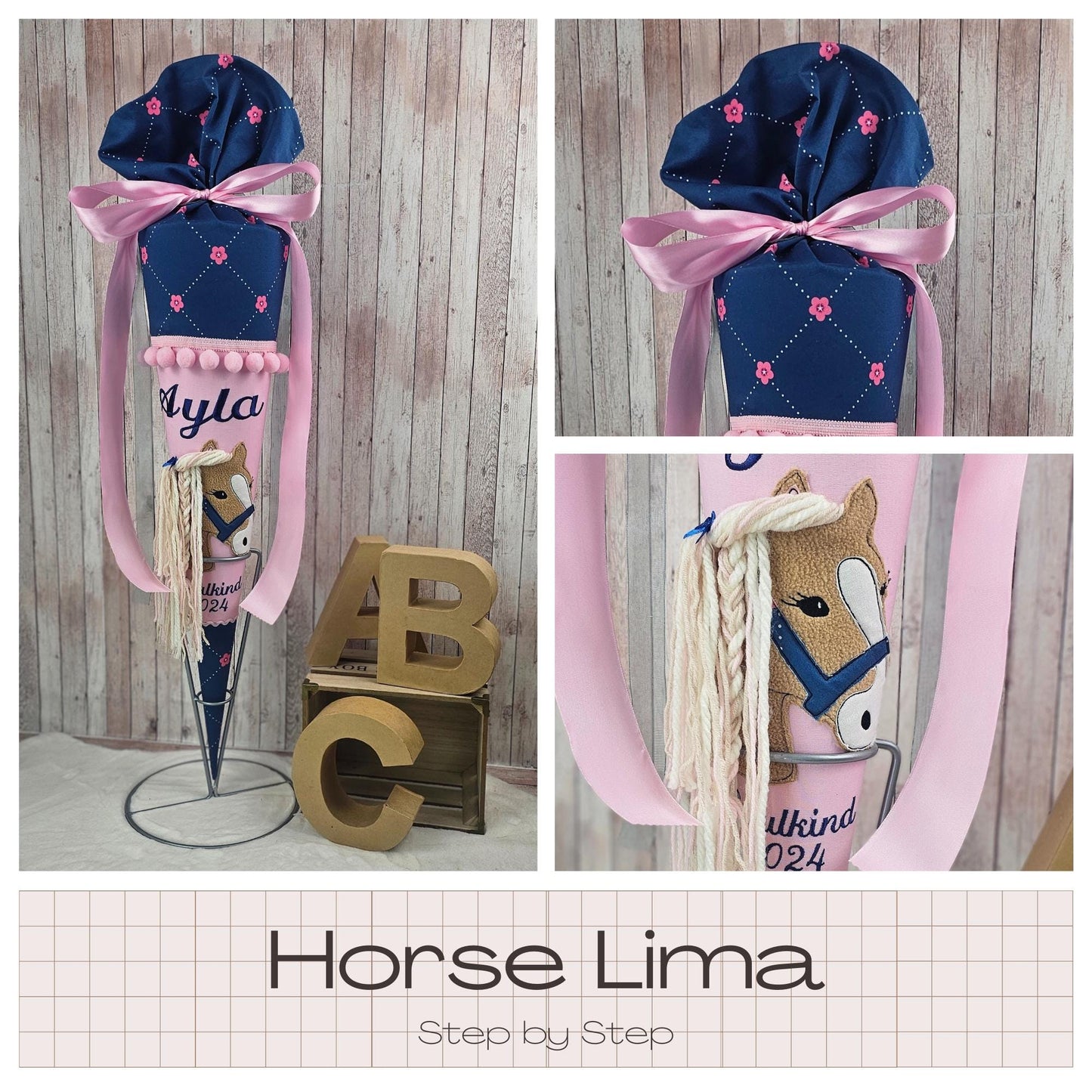 Schultüte passend zum Ranzen Horse Lima von Step by Step | Zuckertüte 70 cm bestickt | Einschulung