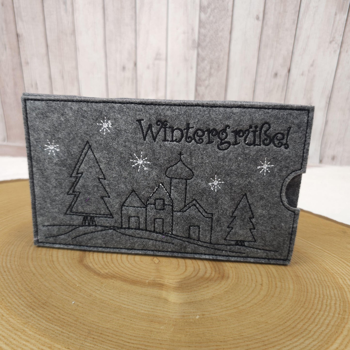 Schokoladenhülle aus Filz | Geschenkverpackung für Schokolade | Schokohülle Wintergrüße | Nachhaltige Verpackung