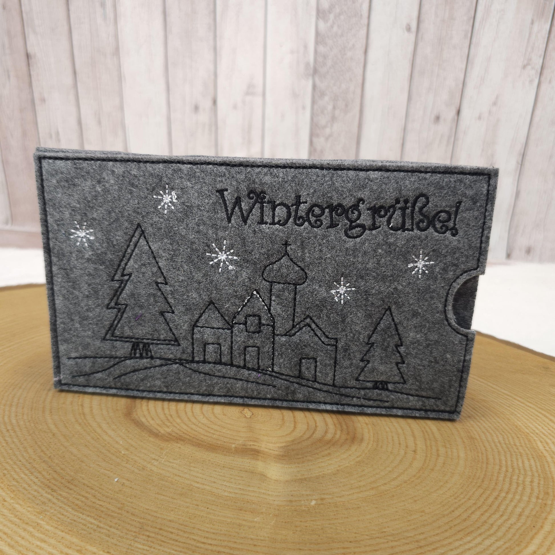 Schokoladenhülle aus Filz | Geschenkverpackung für Schokolade | Schokohülle Wintergrüße | Nachhaltige Verpackung