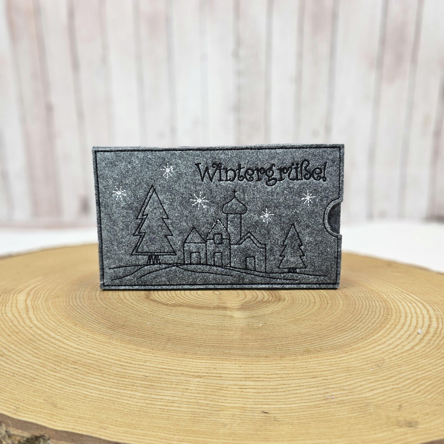 Schokoladenhülle aus Filz | Geschenkverpackung für Schokolade | Schokohülle Wintergrüße | Nachhaltige Verpackung