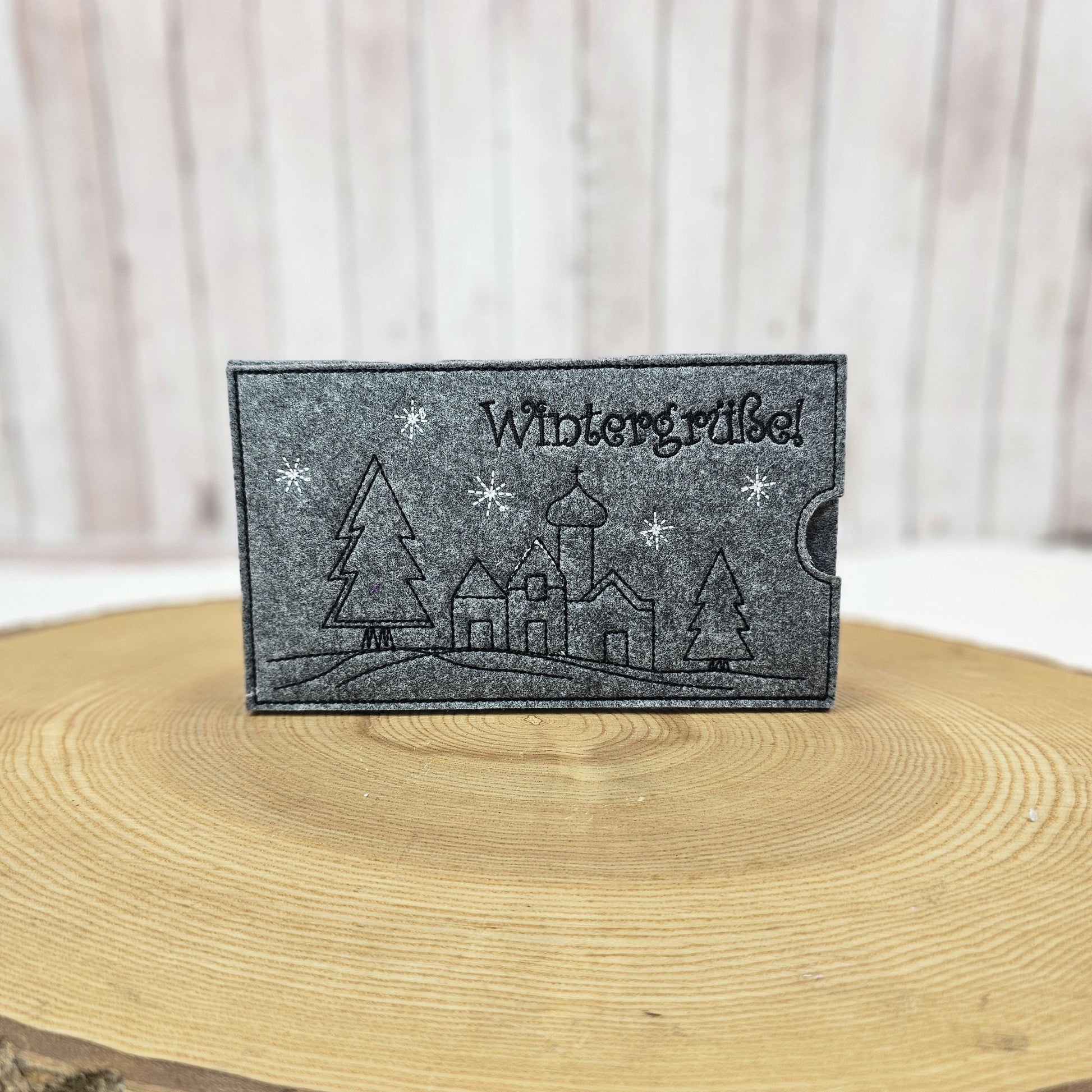 Schokoladenhülle aus Filz | Geschenkverpackung für Schokolade | Schokohülle Wintergrüße | Nachhaltige Verpackung