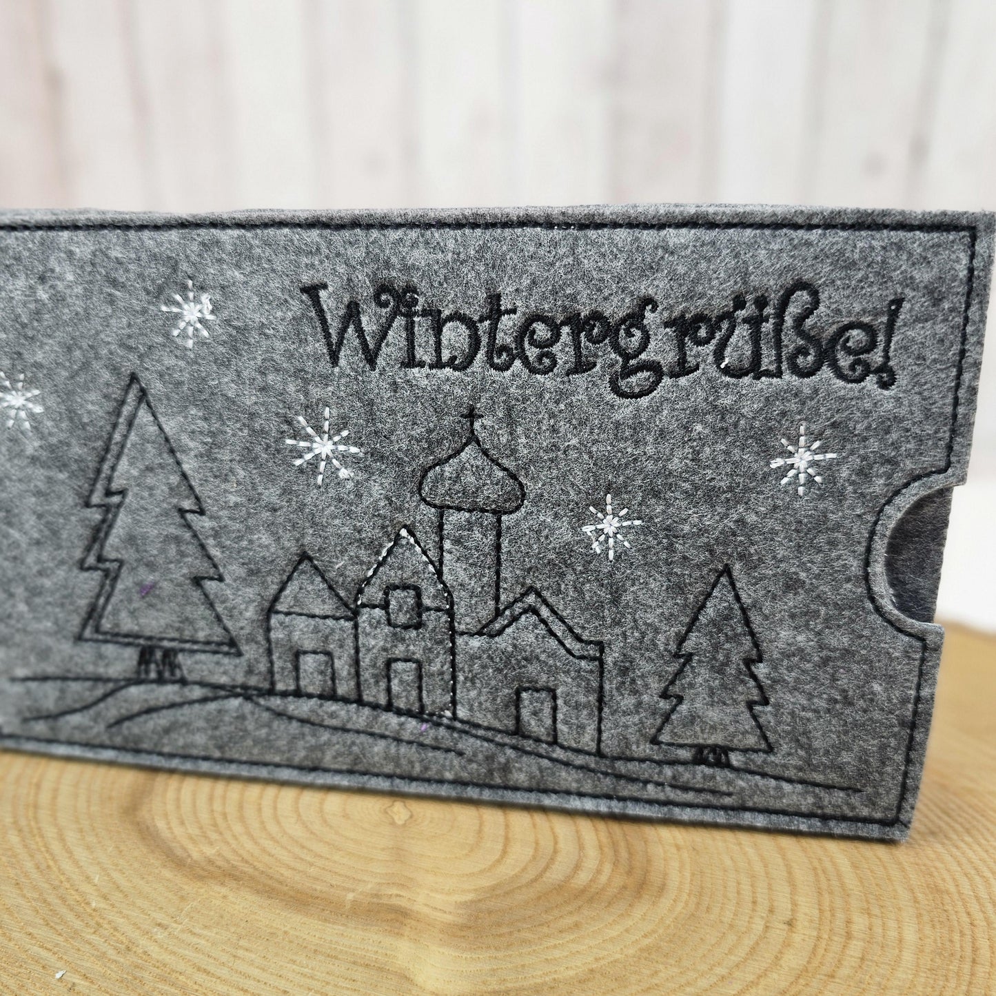 Schokoladenhülle aus Filz | Geschenkverpackung für Schokolade | Schokohülle Wintergrüße | Nachhaltige Verpackung