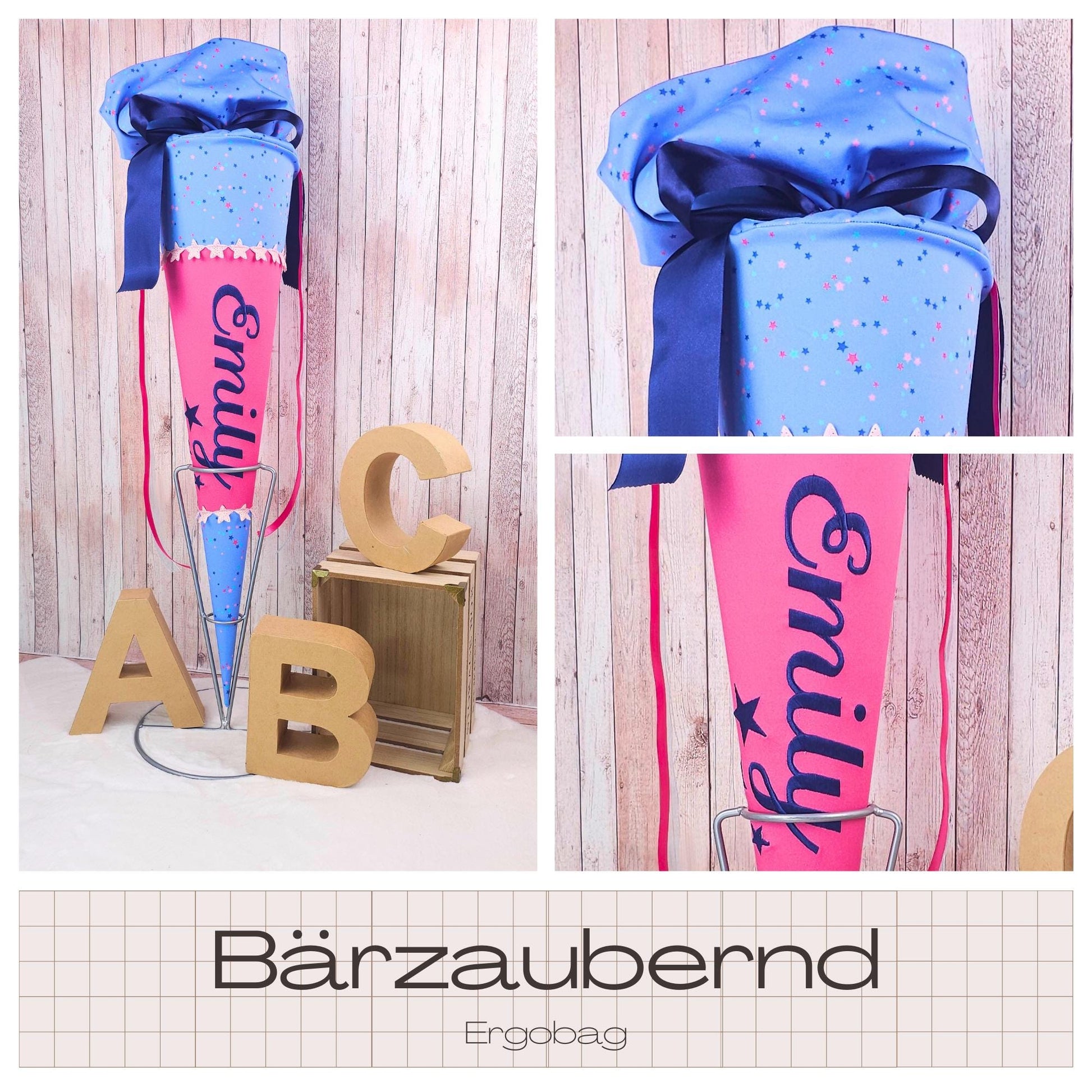 Schultüte passend zum Ranzen Bärzaubernd von Ergobag | Zuckertüte 70 cm bestickt | Einschulung