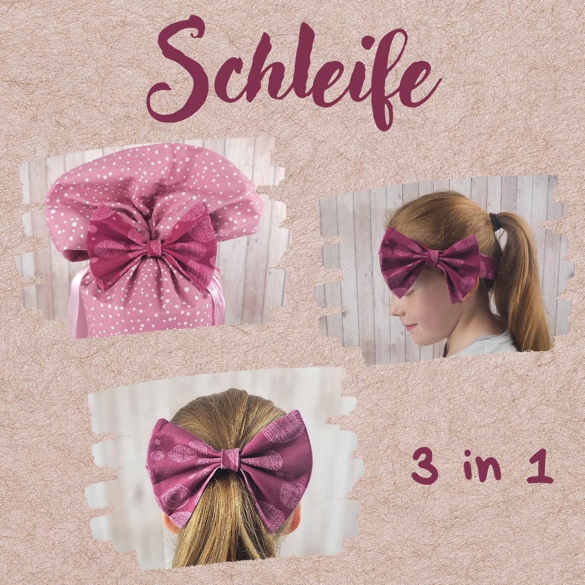 Schultütenschleife | Schleife 3 in 1 | schwarz mit Linien | Haarschleife | Schultüten Zubehör | Stirnband