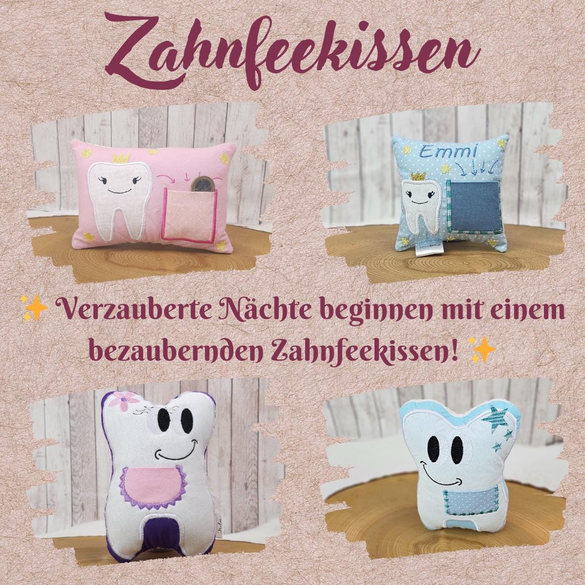 Zahnfeekissen Zahn mit Tasche hellblau | 18cm x 13cm | Zahnfee Kissen | Wackelzahn | Geschenkidee für Kinder | Zahn Kissen