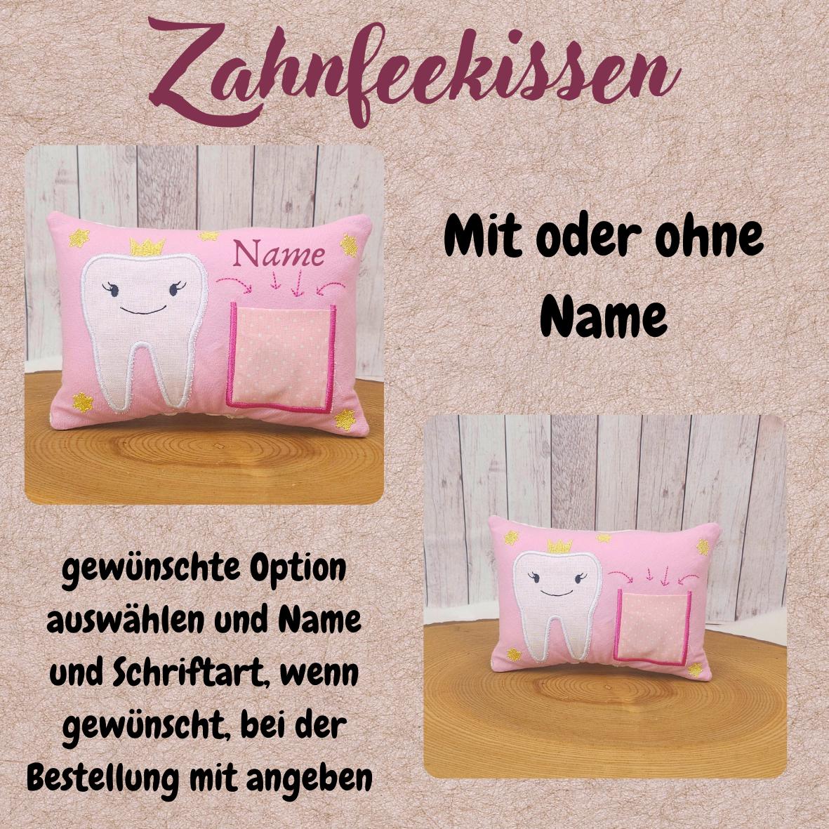 Zahnfeekissen rosa mit oder ohne Name | 17cm x 12cm | personalisiertes Kissen | Zahnfee Kissen | Wackelzahn | Geschenkidee für Kinder