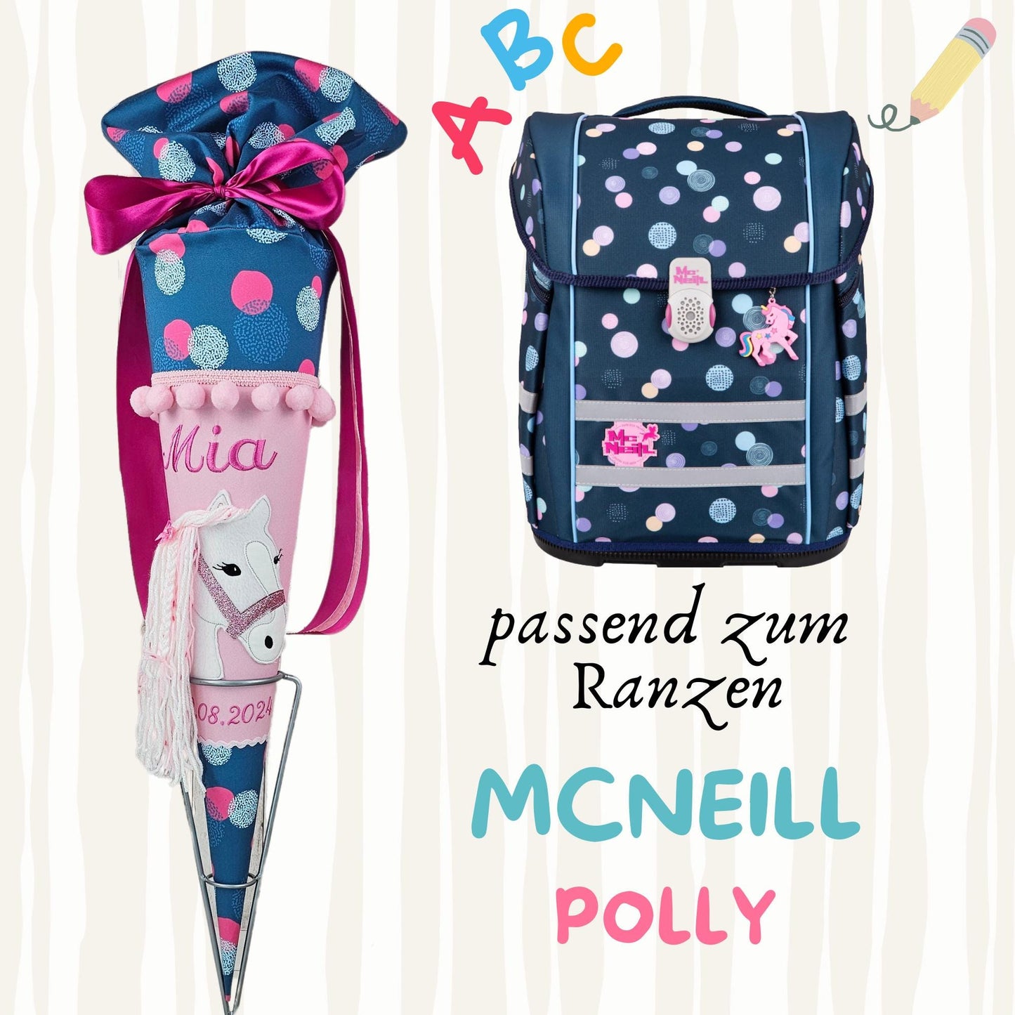 Schultüte passend zum Ranzen Polly von McNeill | Zuckertüte 70 cm bestickt | Einschulung