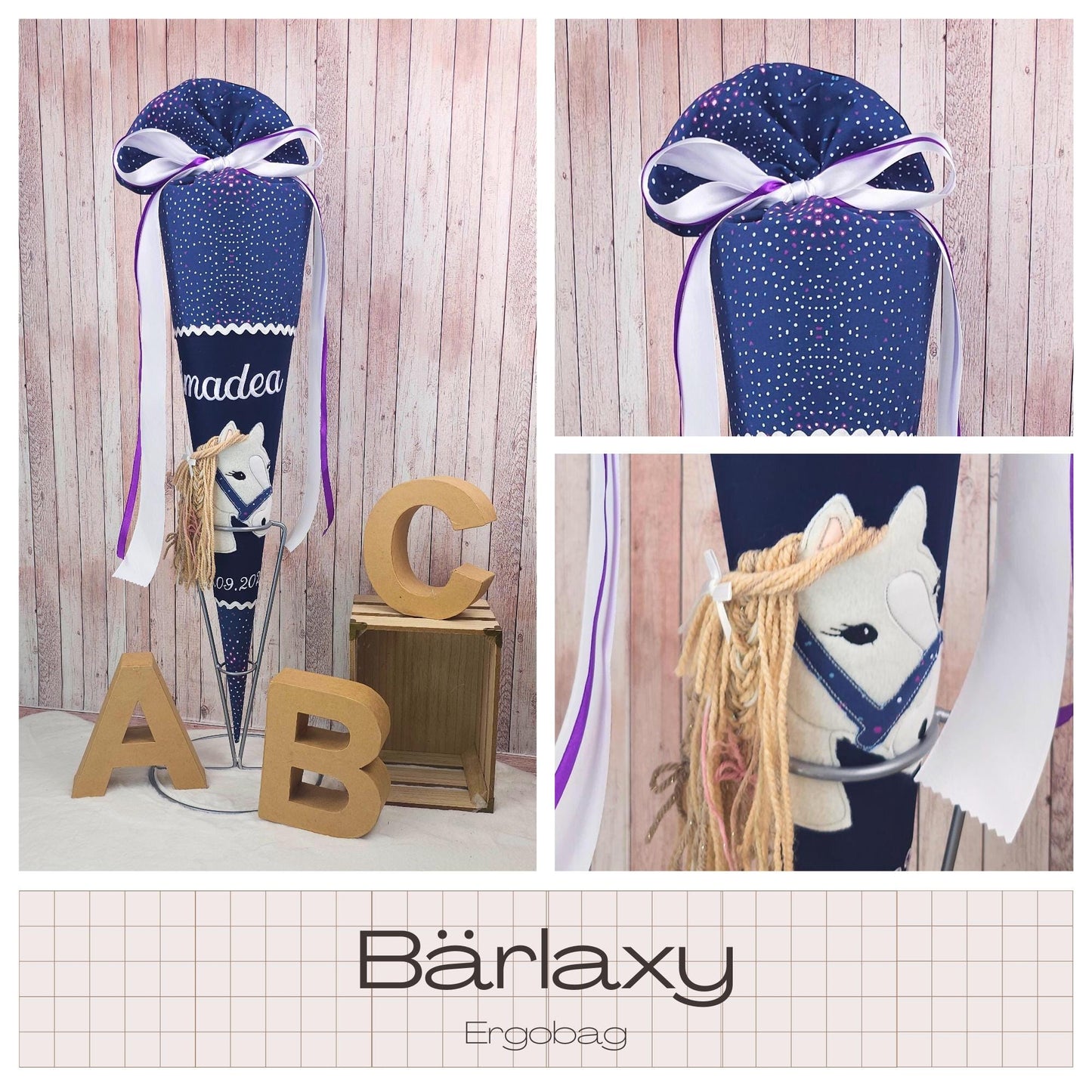 Schultüte passend zum Ranzen Bärlaxy von Ergobag | Zuckertüte 70 cm bestickt | Einschulung