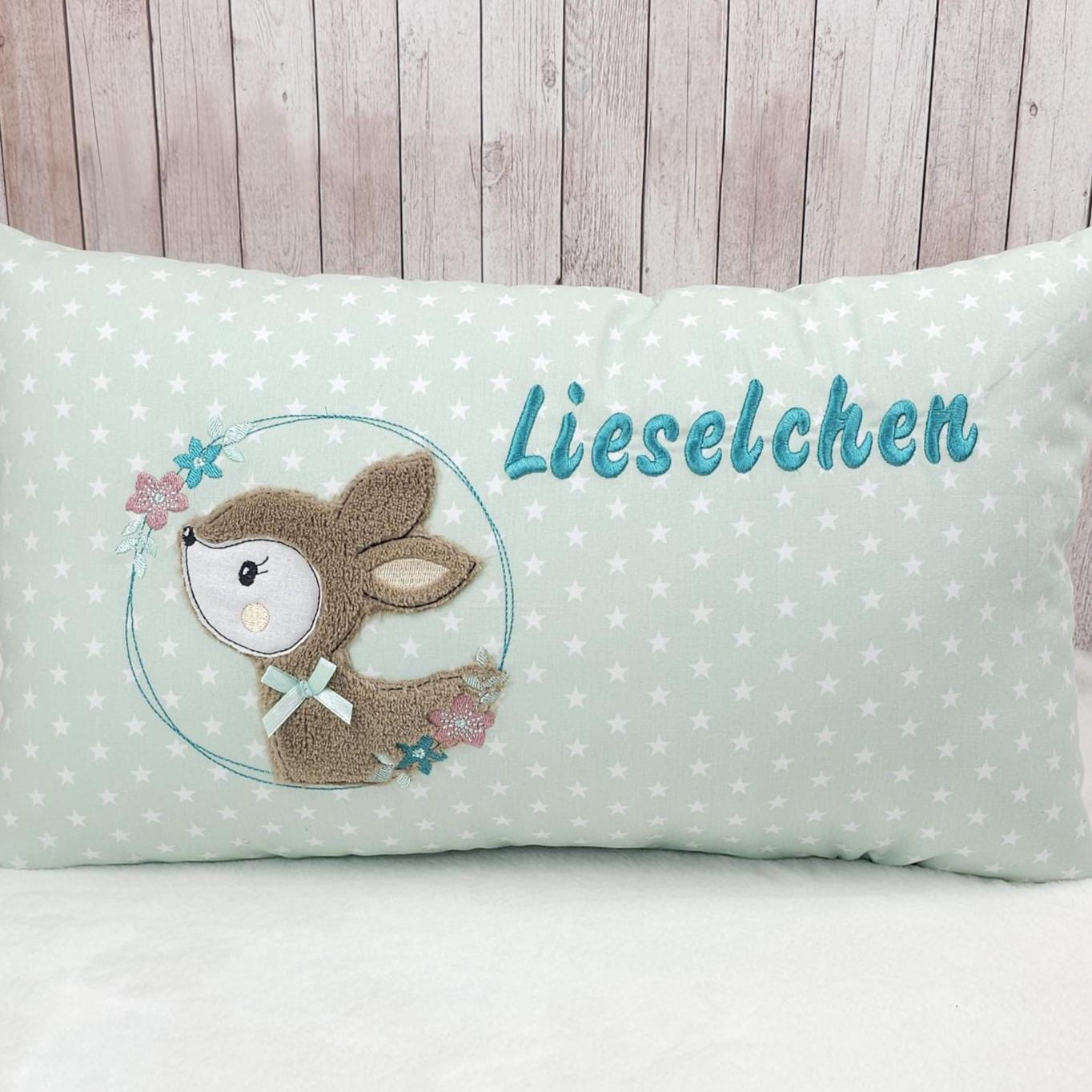 Kissen mit Rehkitz | Name und Geburtsdatum | Taufkissen | Kuschelkissen | Dekokissen