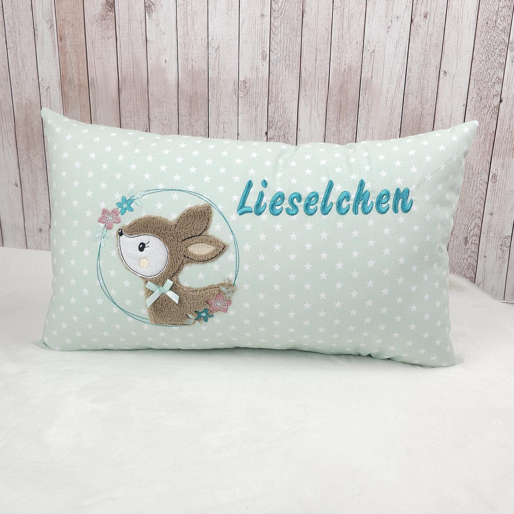 Kissen mit Rehkitz | Name und Geburtsdatum | Taufkissen | Kuschelkissen | Dekokissen