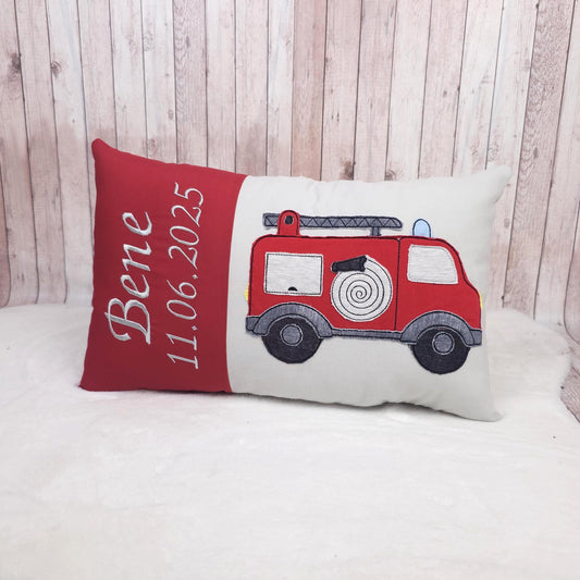 Kissen mit Feuerwehr | Name und Geburtsdatum | Taufkissen | Kuschelkissen | Dekokissen