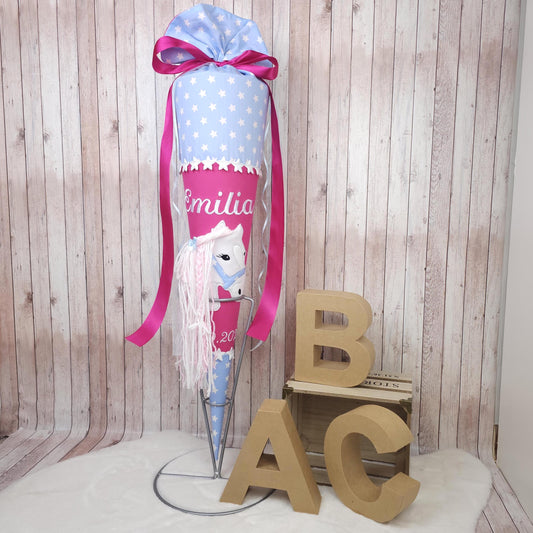 Schultüte mit Name | Pferdekopf | pink/hellblau Sterne| Einschulung | Zuckertüte | Zuckertüte Pferd mit Name | Schultüte Pferdeliebe