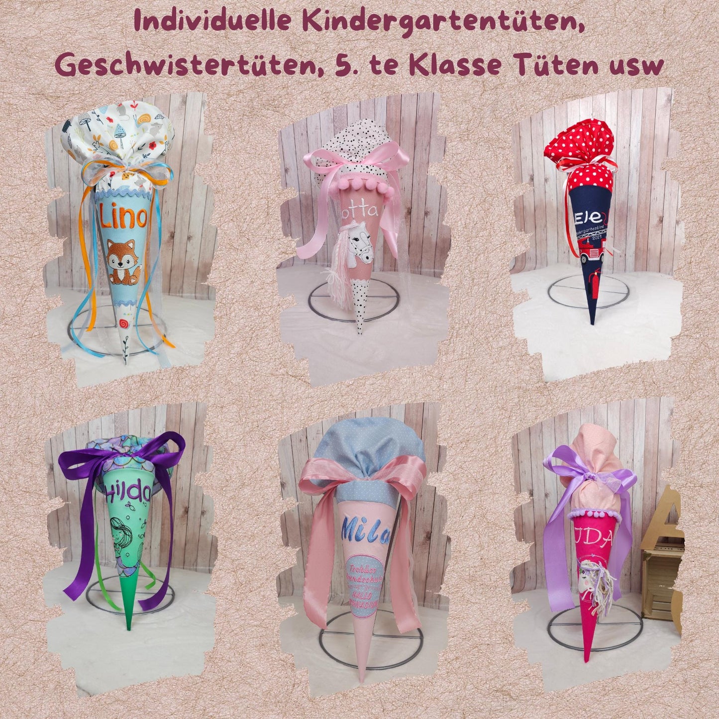 Kindergartentüte | Geschwistertüte | Feuerwehr | Kindergartenstart | 5. Klasse-Schultüte | Kissen | Trosttüte | individuelle Schultüten