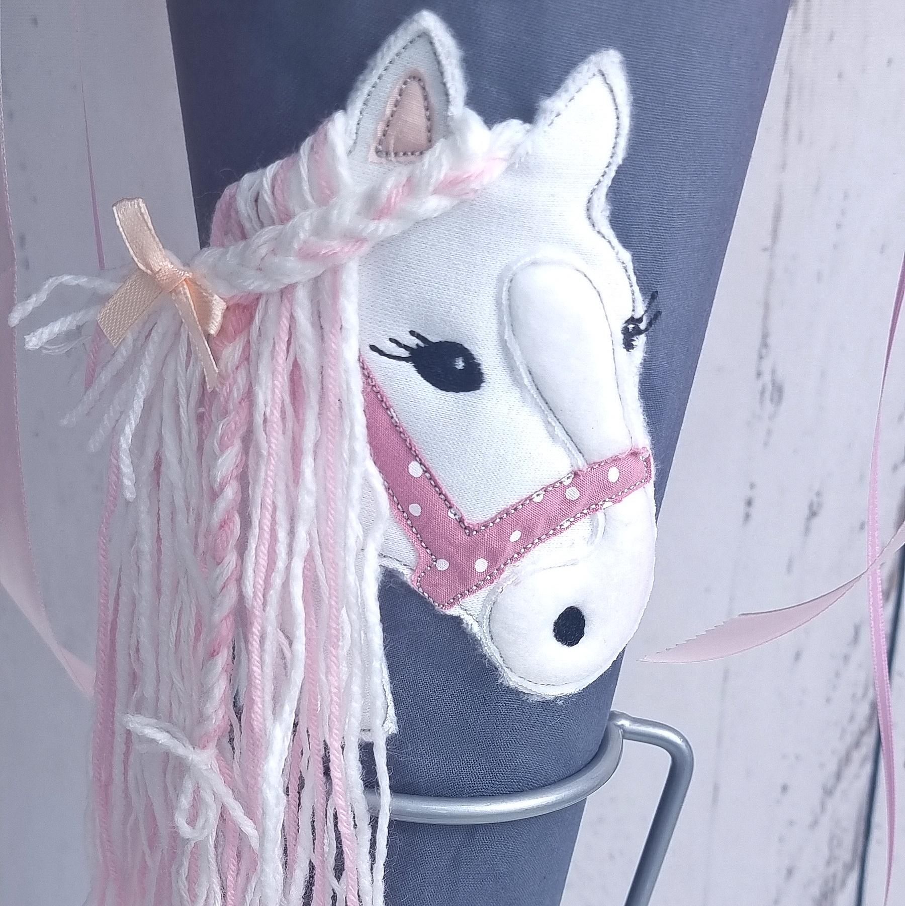 Schultüte mit Name | Pferdekopf | dunkelgrau/mauve Tupfen | Einschulung | personalisierte Zuckertüte | Schultüte aus Stoff | Kissen