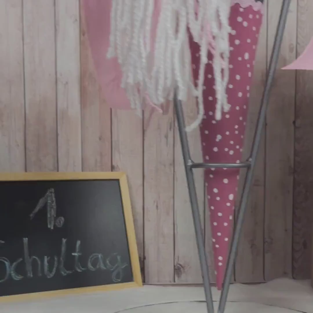 Schultüte mit Name | Pferdekopf | dunkelgrau/mauve Tupfen | Einschulung | Zuckertüte